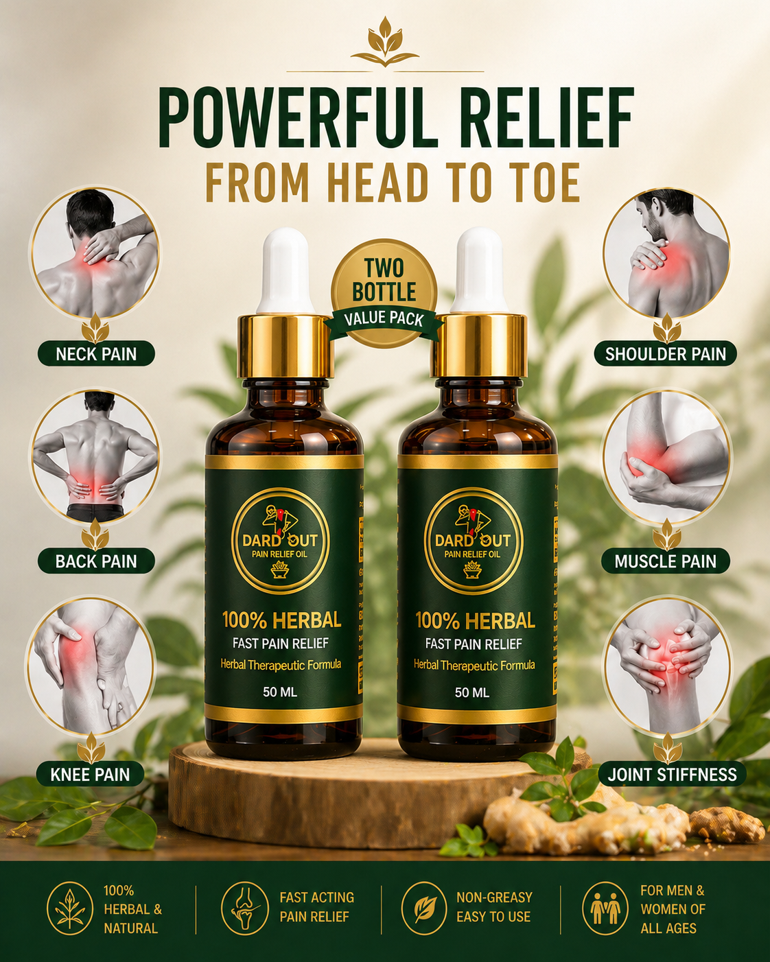 Dard Out Herbal Pain Relief Oil (50ml) – Fast Relief for Joint, Knee, Back & Muscle Pain