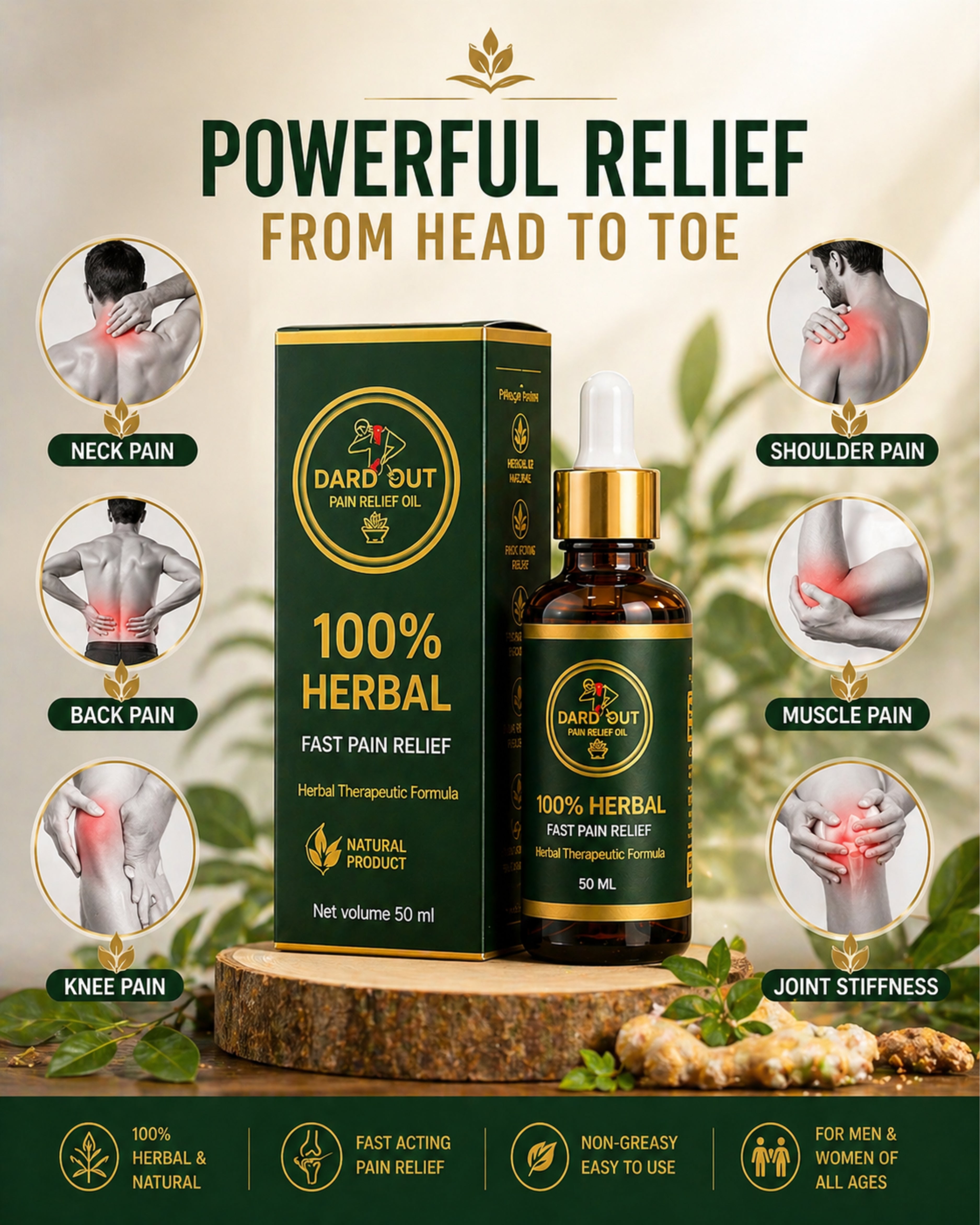 Dard Out Herbal Pain Relief Oil (50ml) – Fast Relief for Joint, Knee, Back & Muscle Pain